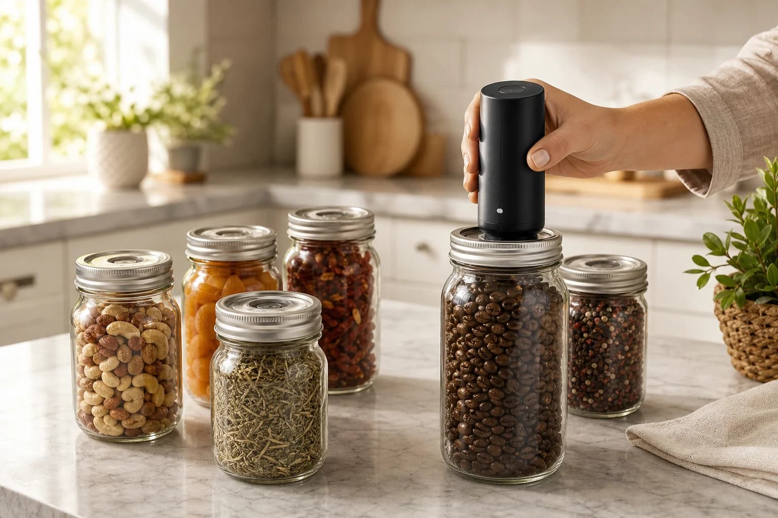 Vacuum sealed jars of pantry staples